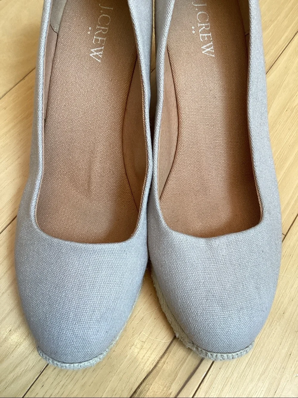 J.Crew beige canvas Seville espadrille wedge heel sandals. Women’s size 8.5